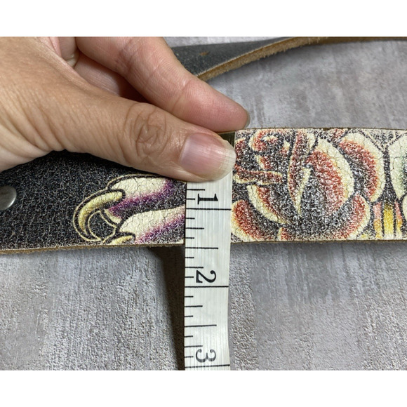Ed Hardy Belt Womens 29 Grey Leather Floral Puma Silver Tone Hardware Y2K main image 11